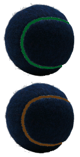 Black tennis balls with coloured seams
