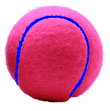 Pink tennis balls with blue seams 