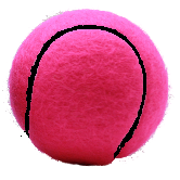 Pink tennis balls with black seams 